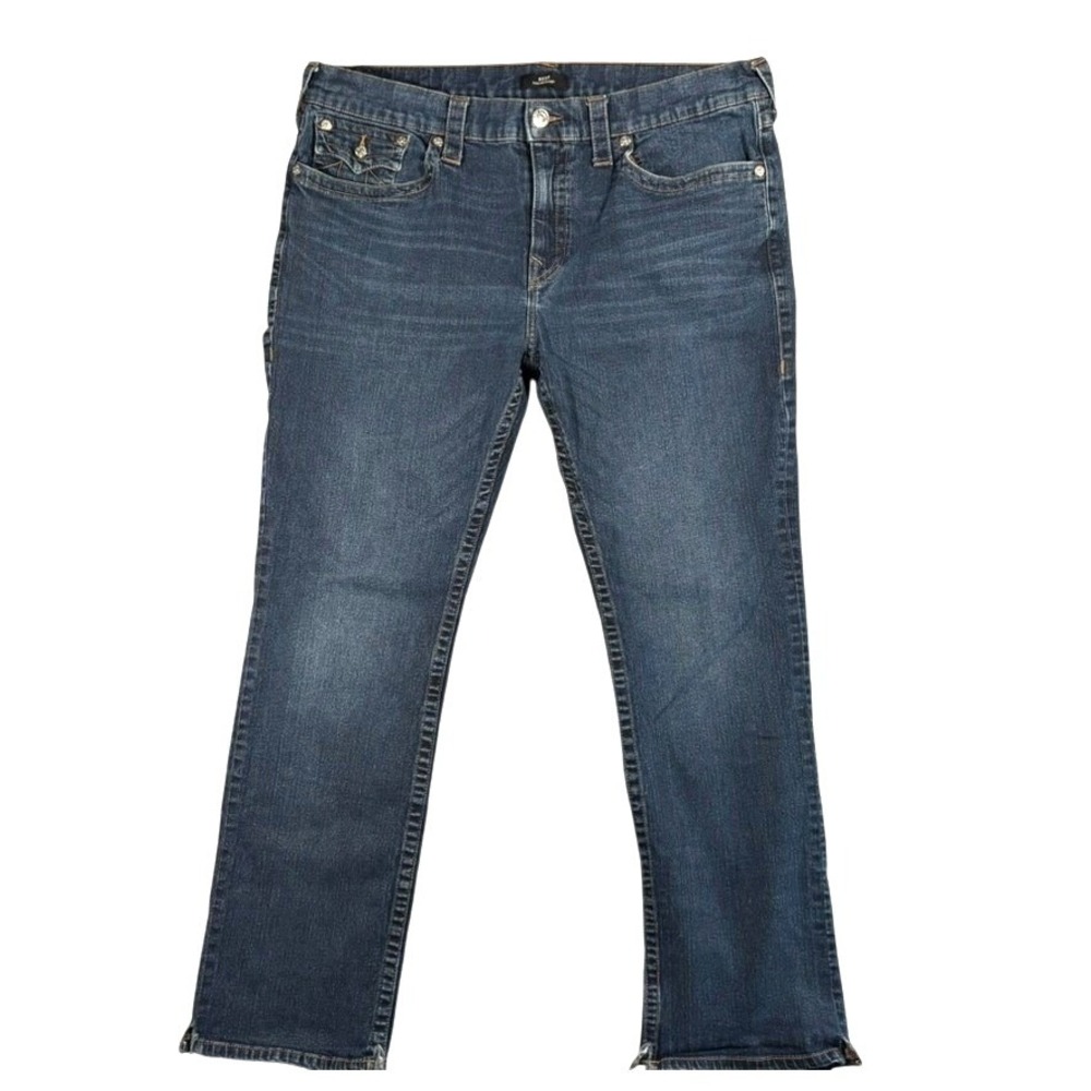 True Religion Ricky Relaxed Straight Jean 40 Dark Wash Blue Horseshoe Custom Hem